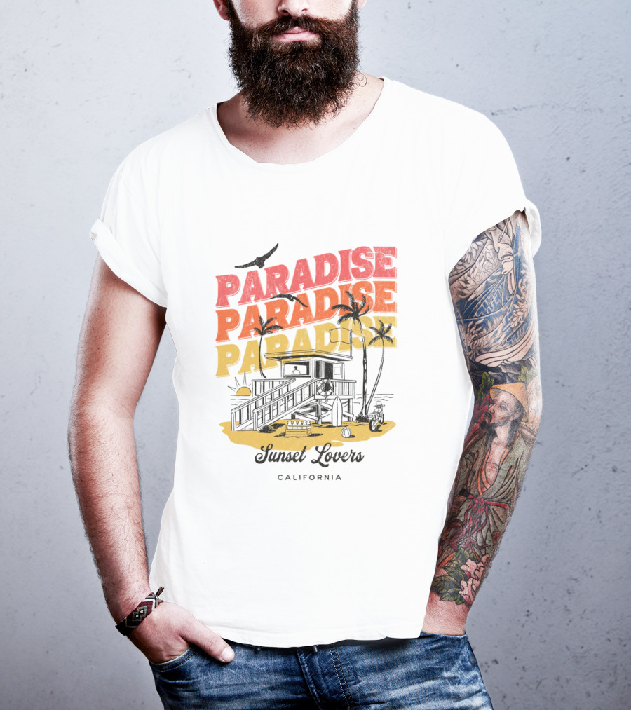 Paradise Sunset Beach Scene With Tropical Palms T-Shirt