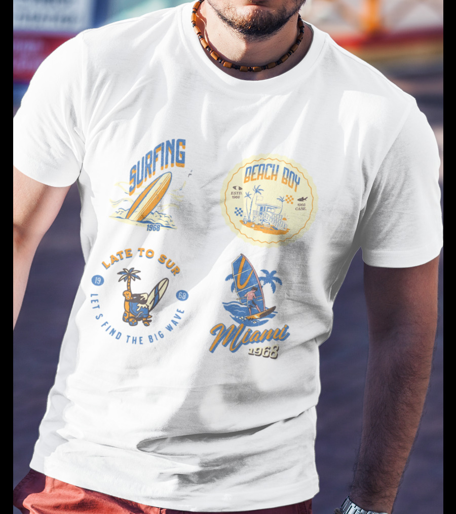 Surfing Beach Boy Miami 1968 Late To Surf Club T-Shirt