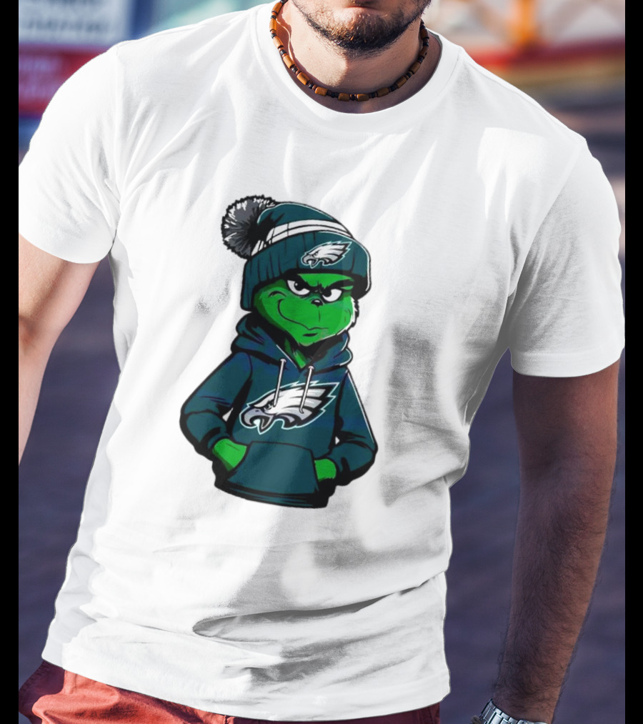 Grinch Dressed In Philadelphia Eagles Hoodie And Hat T-Shirt