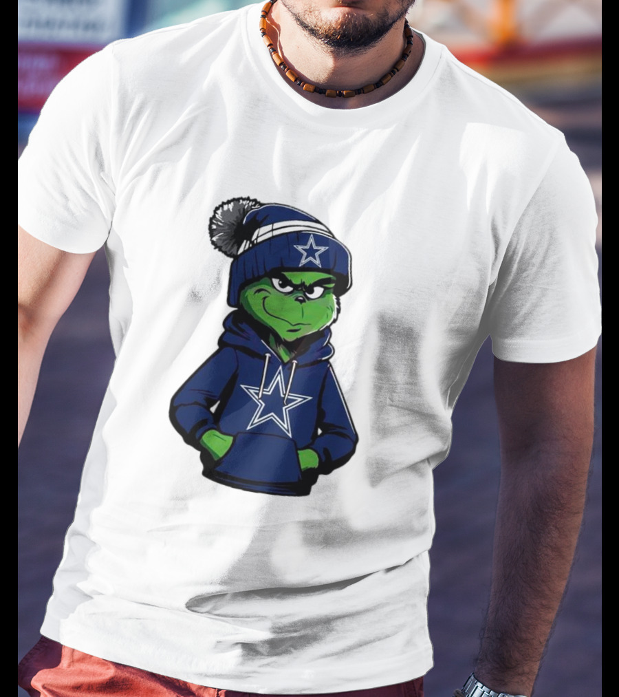Grinch In Dallas Cowboys Hoodie And Beanie With Star T-Shirt
