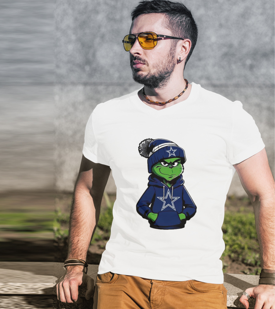 Grinch In Dallas Cowboys Hoodie And Beanie With Star T-Shirt