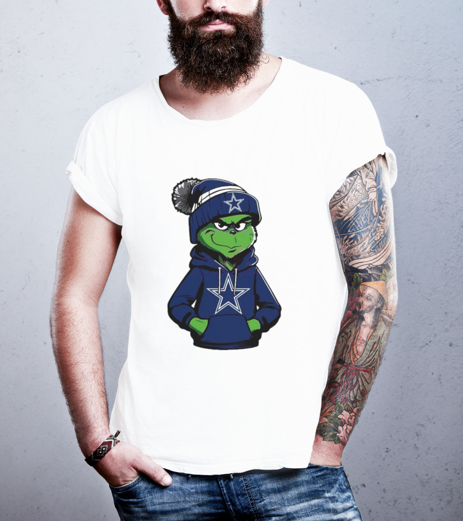 Grinch In Dallas Cowboys Hoodie And Beanie With Star T-Shirt
