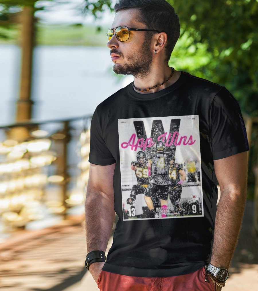 Appalachian State Mountaineers Football App Wins 13 9 Victory Celebration Football Players In Action T-Shirt