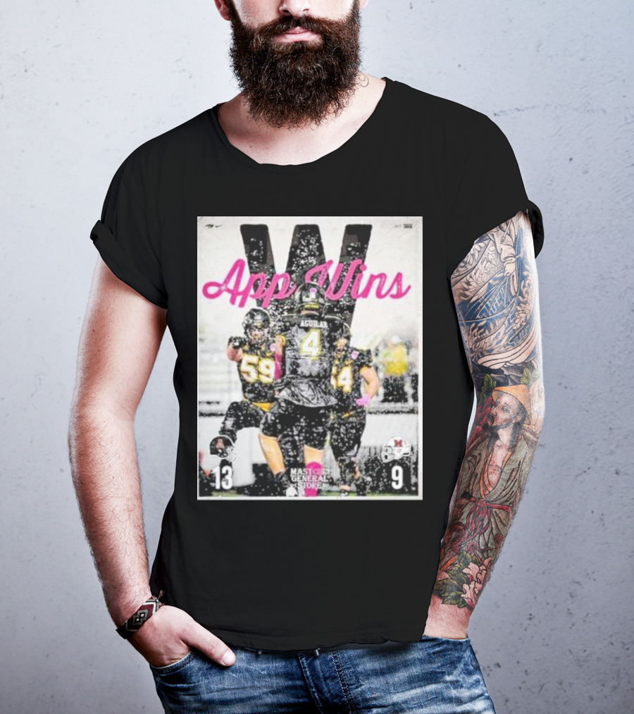 Appalachian State Mountaineers Football App Wins 13 9 Victory Celebration Football Players In Action T-Shirt