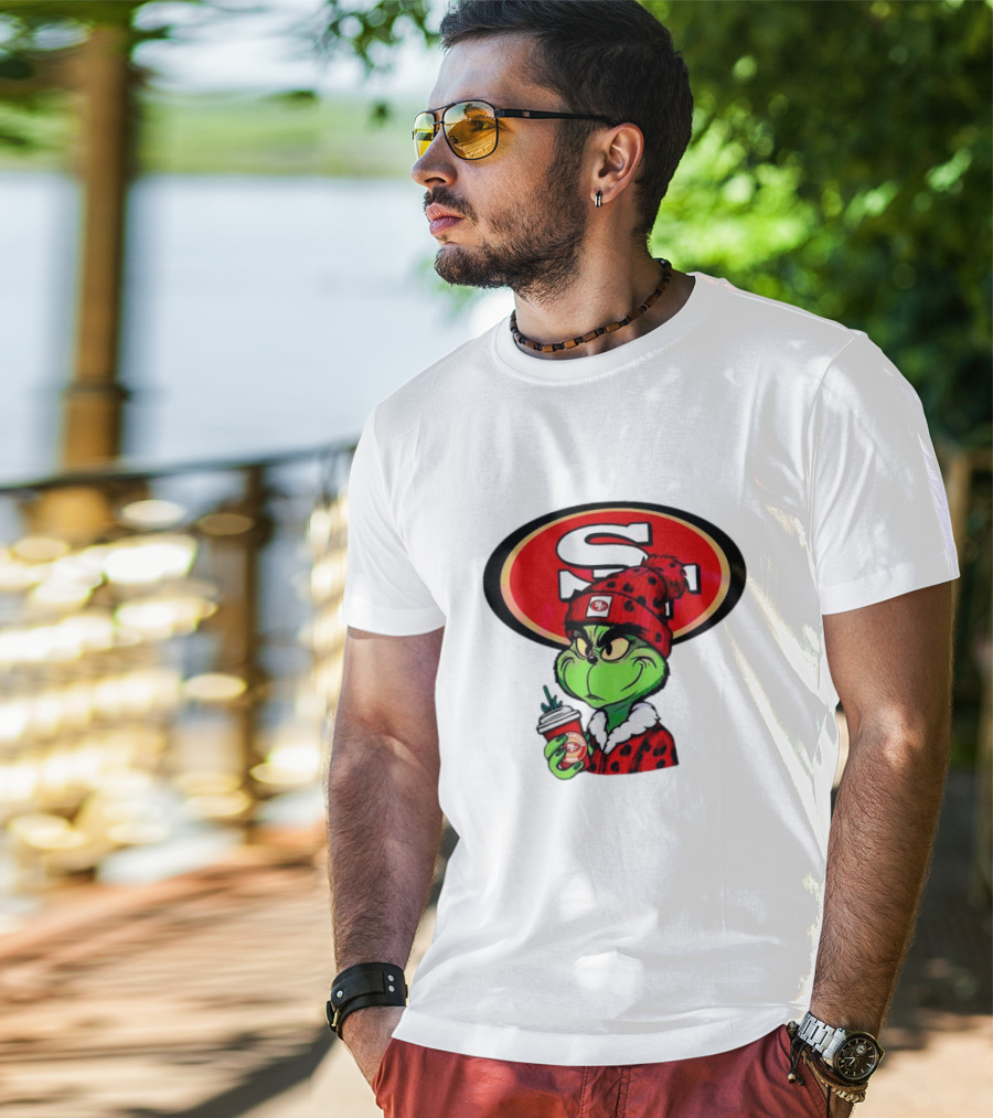 Grinch With San Francisco 49ers Logo And Coffee T-Shirt
