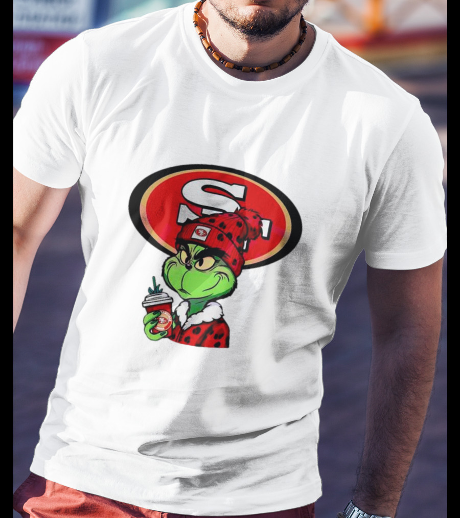 Grinch With San Francisco 49ers Logo And Coffee T-Shirt