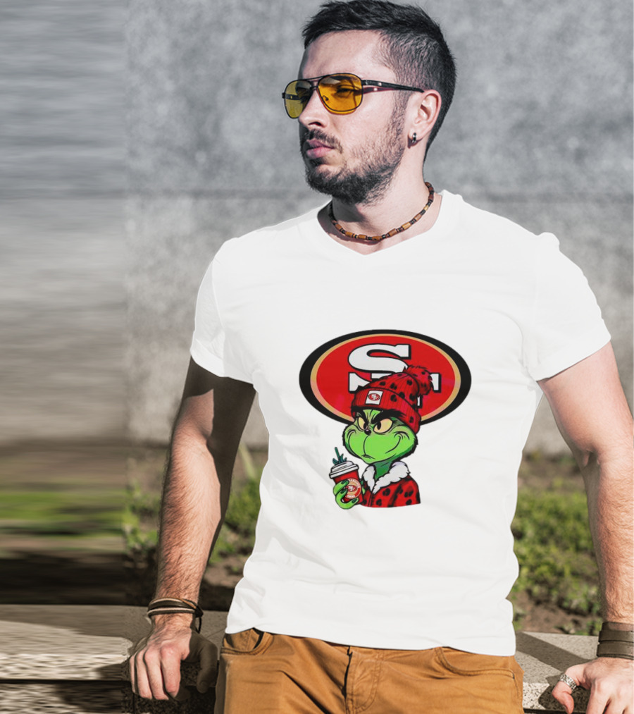 Grinch With San Francisco 49ers Logo And Coffee T-Shirt