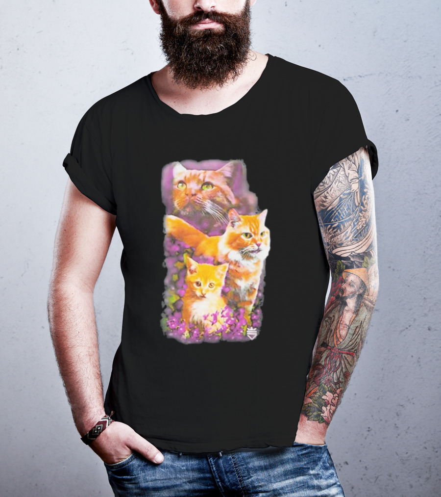 Opticgaming Scump Cat Trio Among Blossoms T-Shirt
