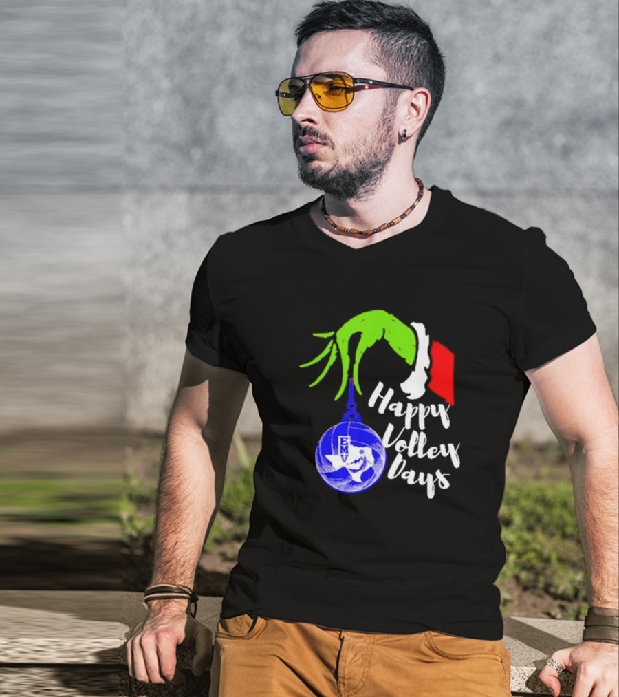 Happy Volleydays Grinch Hand Holding Volleyball Holiday T-Shirt