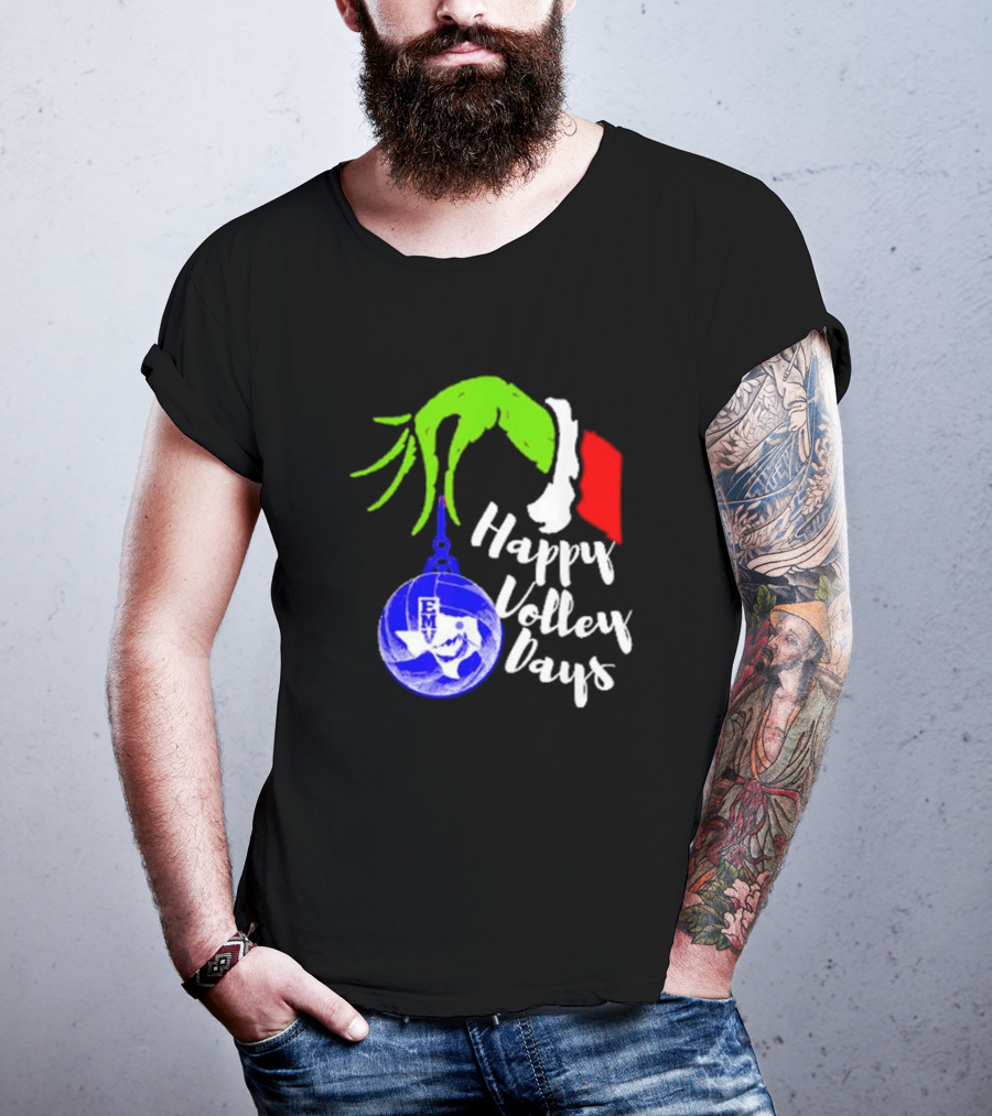 Happy Volleydays Grinch Hand Holding Volleyball Holiday T-Shirt