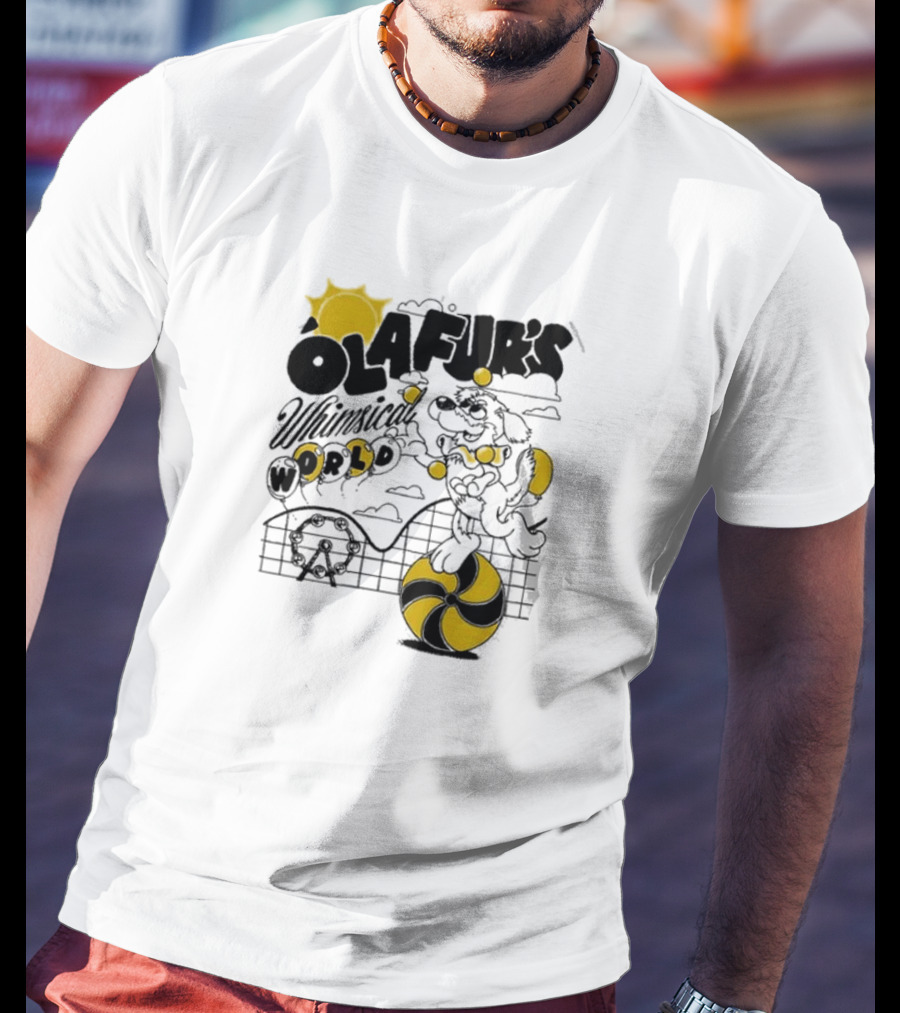 OLAFUR'S Whimsical World Amusement Adventure Design With Iconic Puppy And Ferris Wheel T-Shirt