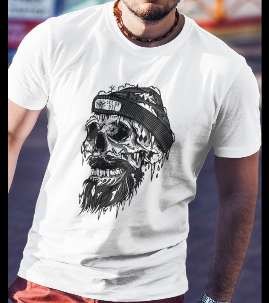 Skull Wild Ski Or Die Ice Beard Beanie Adventure T-Shirt