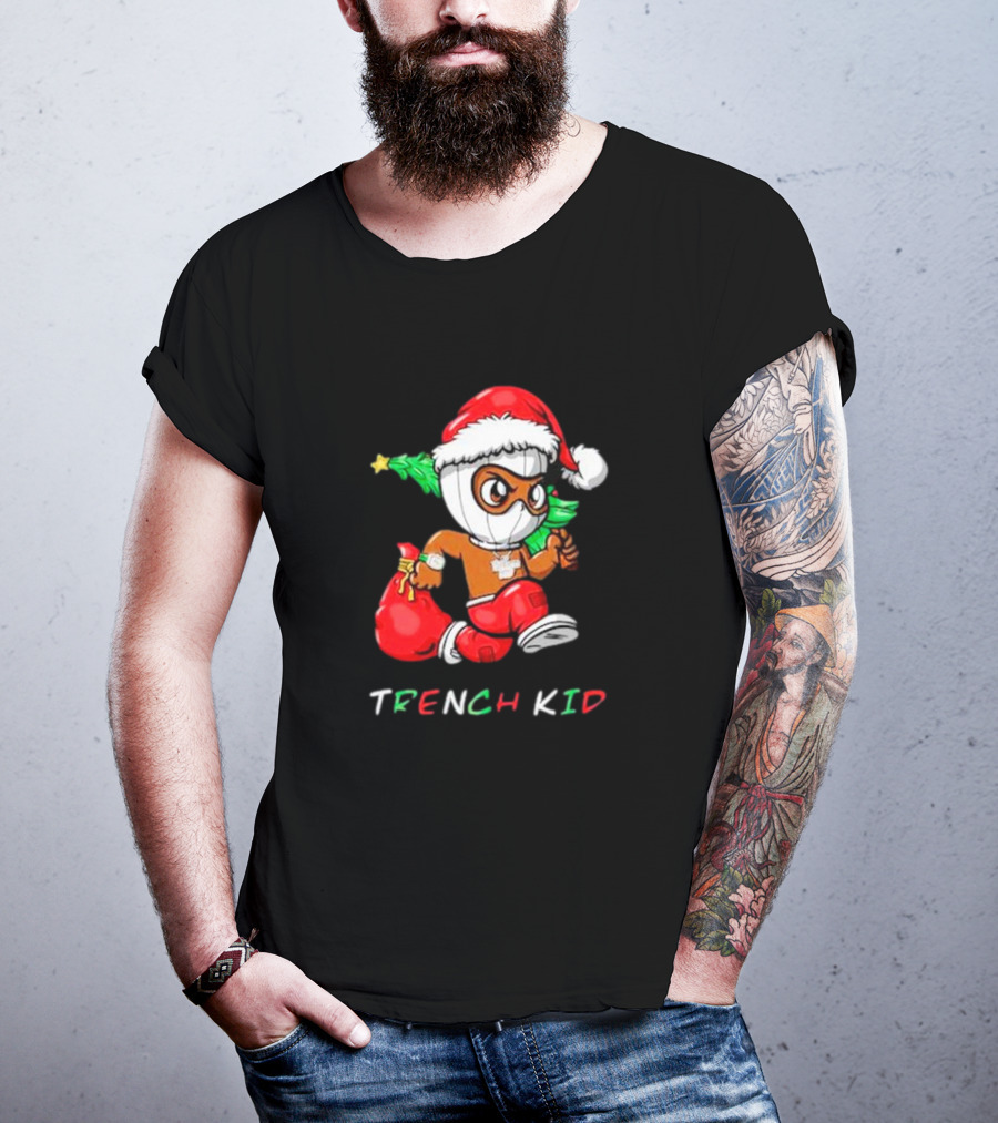 Trench Kid Festive Santa Holding Christmas Tree T-Shirt
