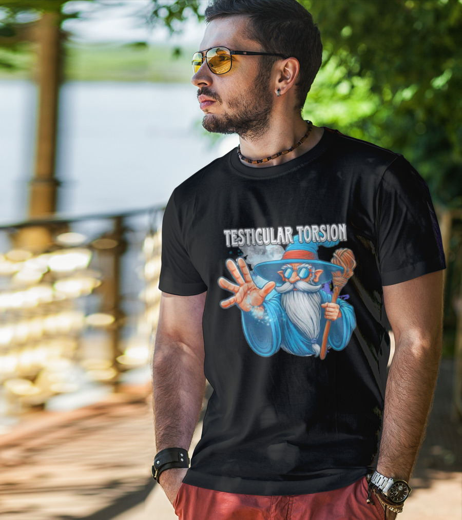 Testicular Torsion Wizard With Magic And Broomstick T-Shirt