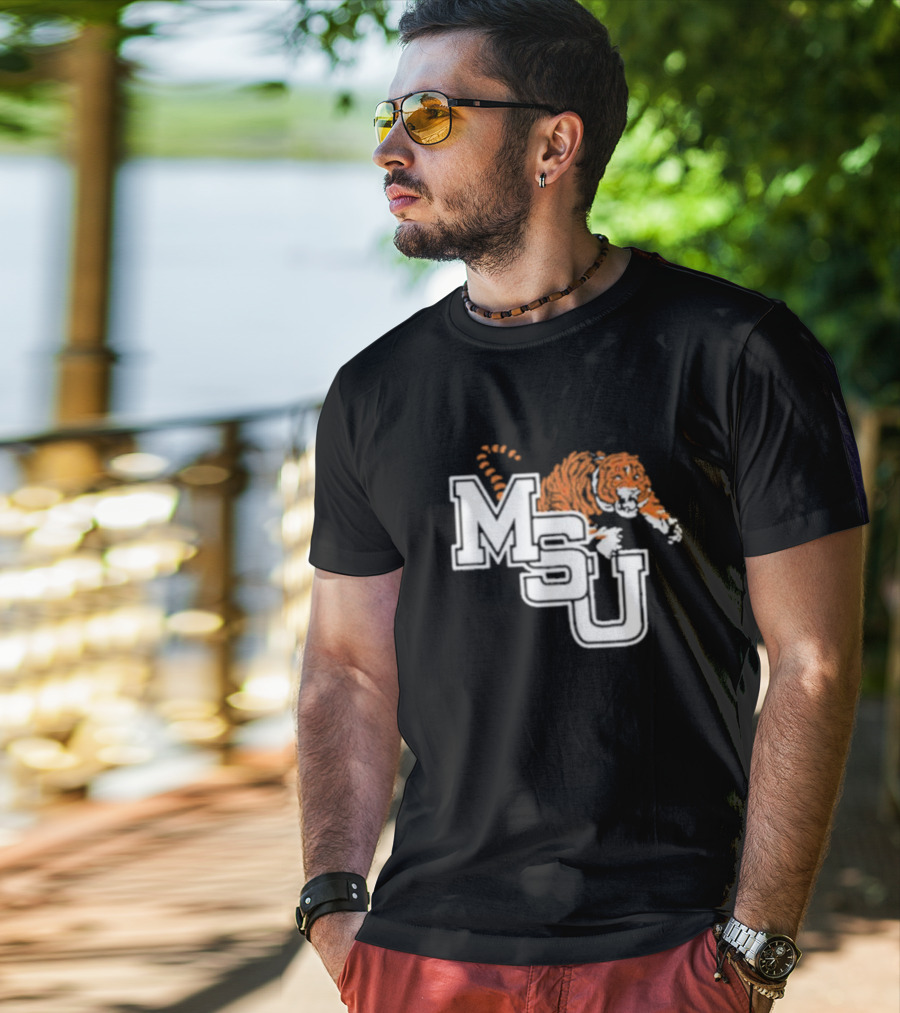 MSU Tiger Icon With Bold White Letters And Orange Stripes T-Shirt