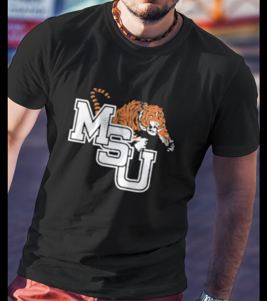 MSU Tiger Icon With Bold White Letters And Orange Stripes T-Shirt