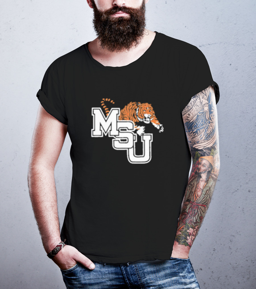 MSU Tiger Icon With Bold White Letters And Orange Stripes T-Shirt