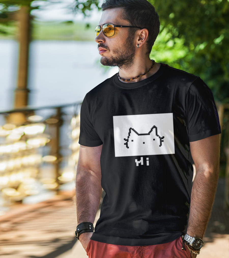 Chew Hi Cat Pixel Art Minimalistic Kitty T-Shirt