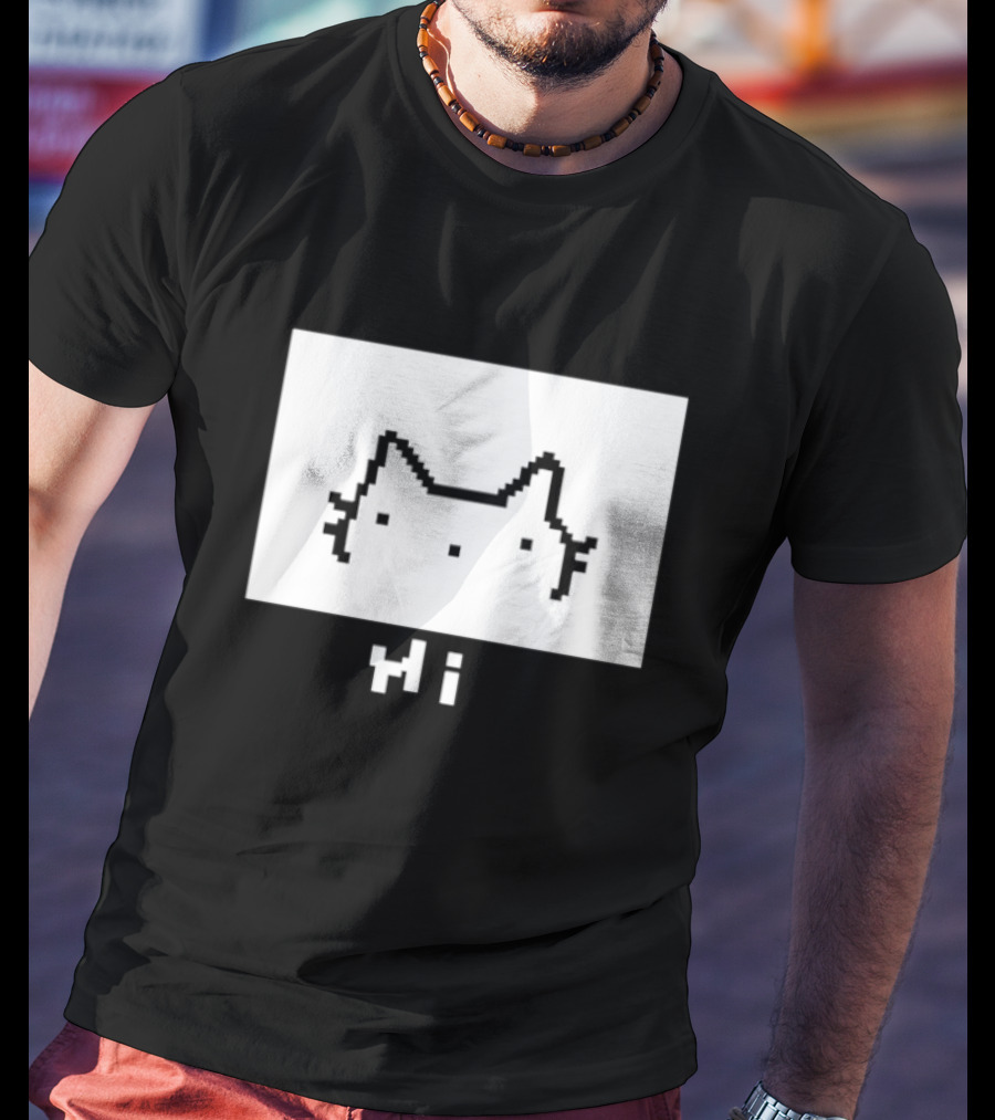Chew Hi Cat Pixel Art Minimalistic Kitty T-Shirt