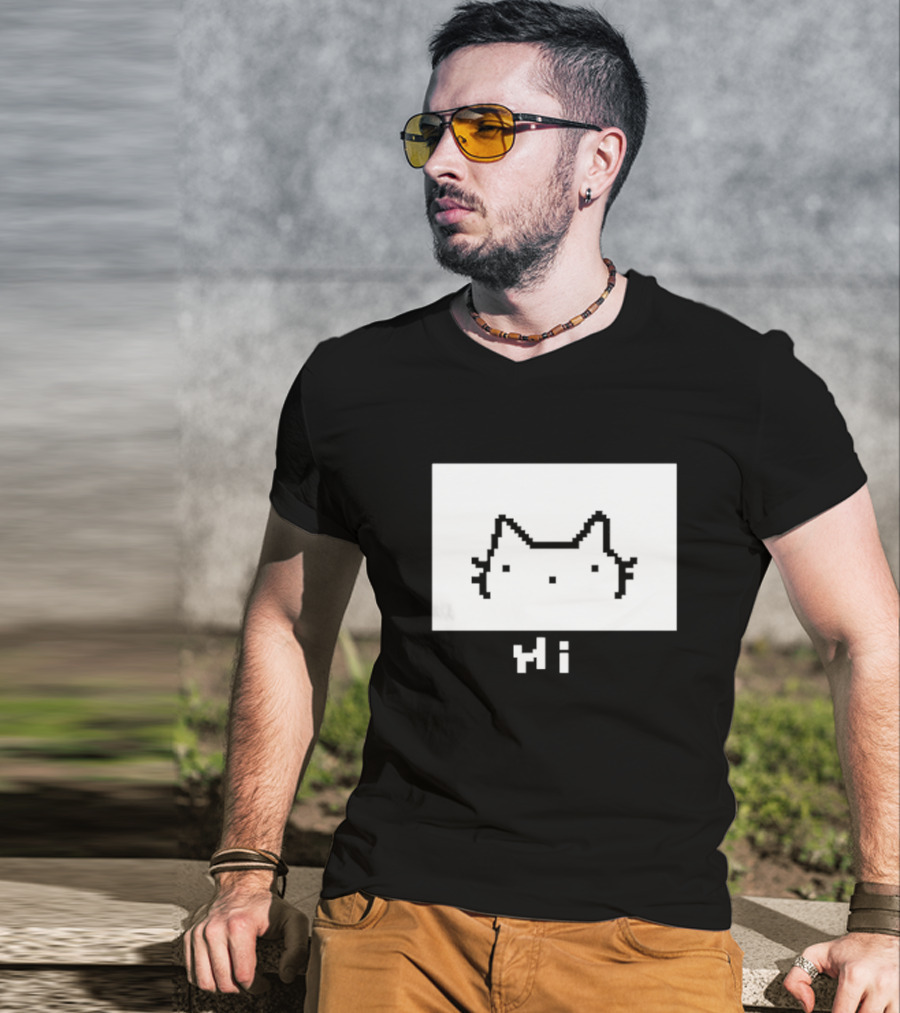 Chew Hi Cat Pixel Art Minimalistic Kitty T-Shirt