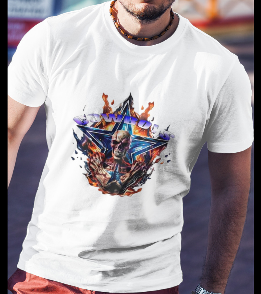 Cowboys Skeleton Star Flames T-Shirt