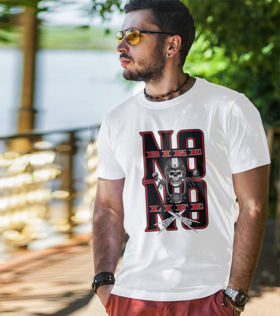 NO BIKE NO LIFE Motorcycle Skull T-Shirt