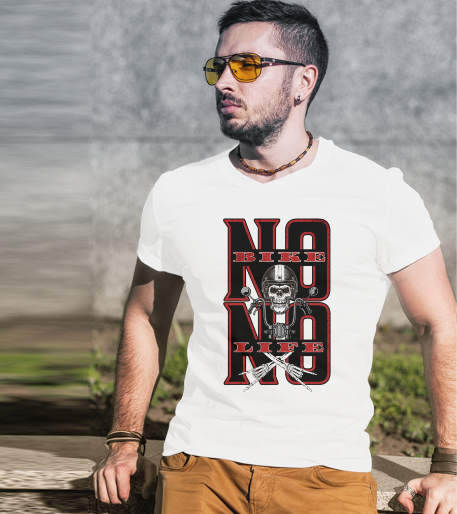 NO BIKE NO LIFE Motorcycle Skull T-Shirt