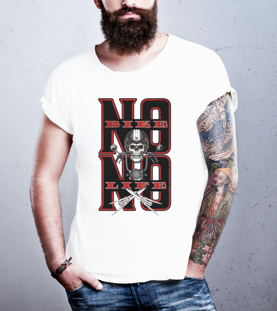 NO BIKE NO LIFE Motorcycle Skull T-Shirt