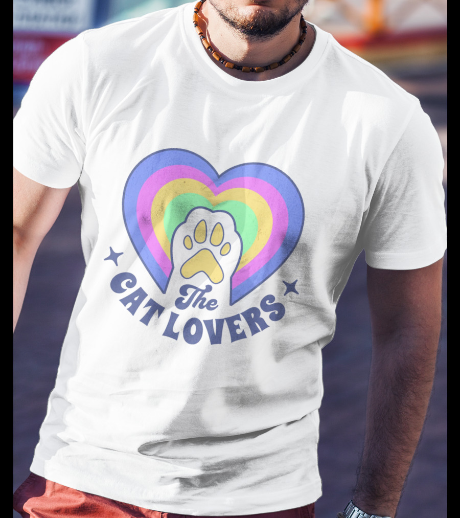 The Cat Lovers Paw In Rainbow Heart T-Shirt