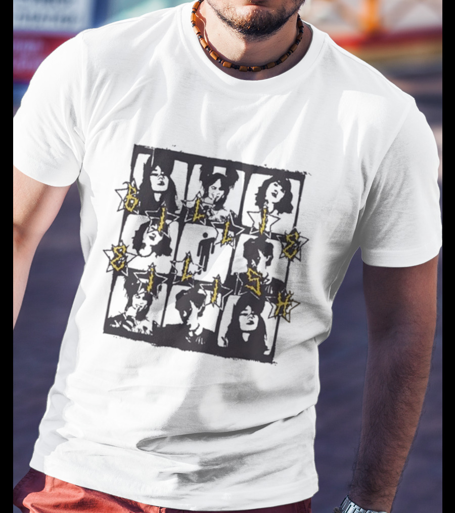 Billie Eilish Grid Yellow Text Boyfriend Fit Girls Photos T-Shirt