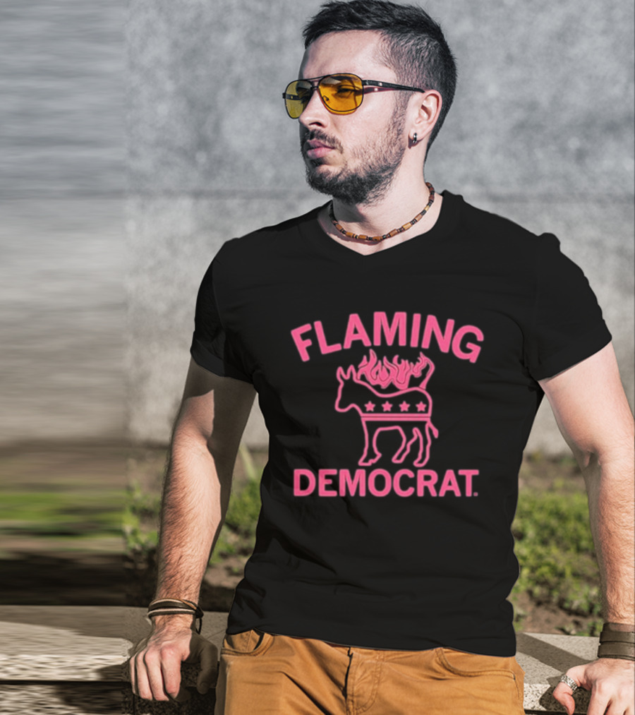 Flaming Democrat Donkey With Stars And Flames T-Shirt