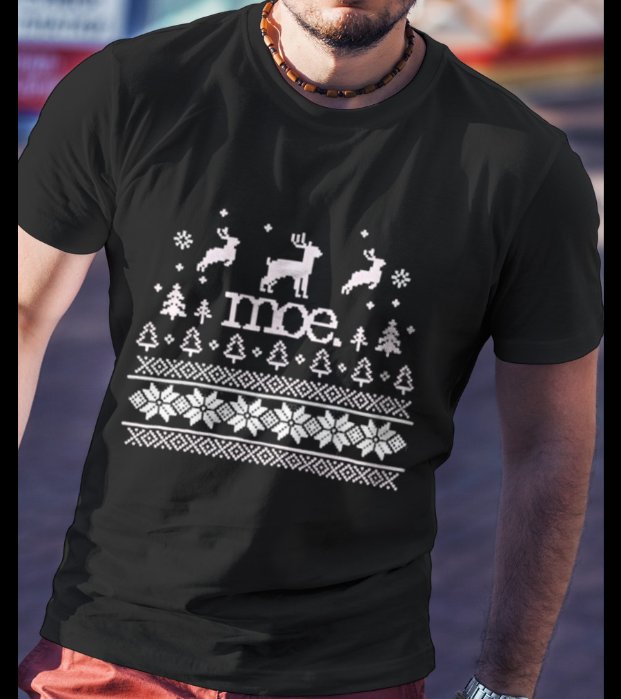 Moe Reindeer Ugly Christmas Sweater Snowflakes Trees T-Shirt