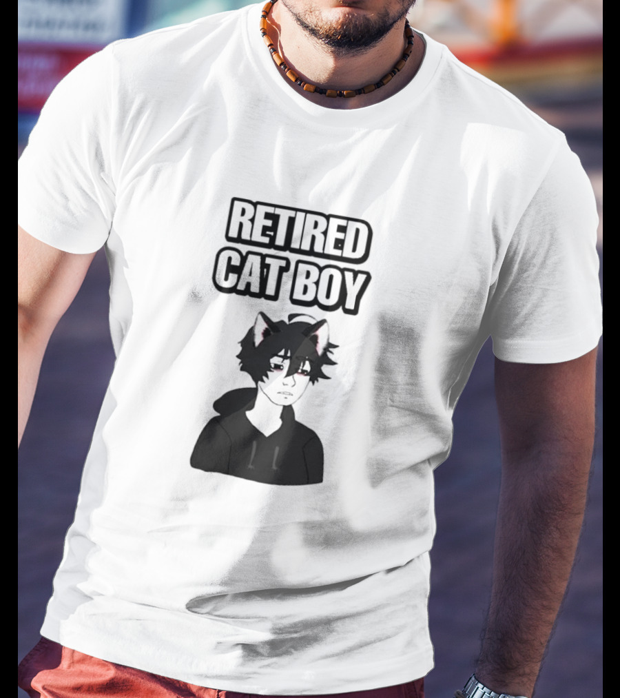 RETired Cat Boy With Black Hoodie And Cat Ears T-Shirt