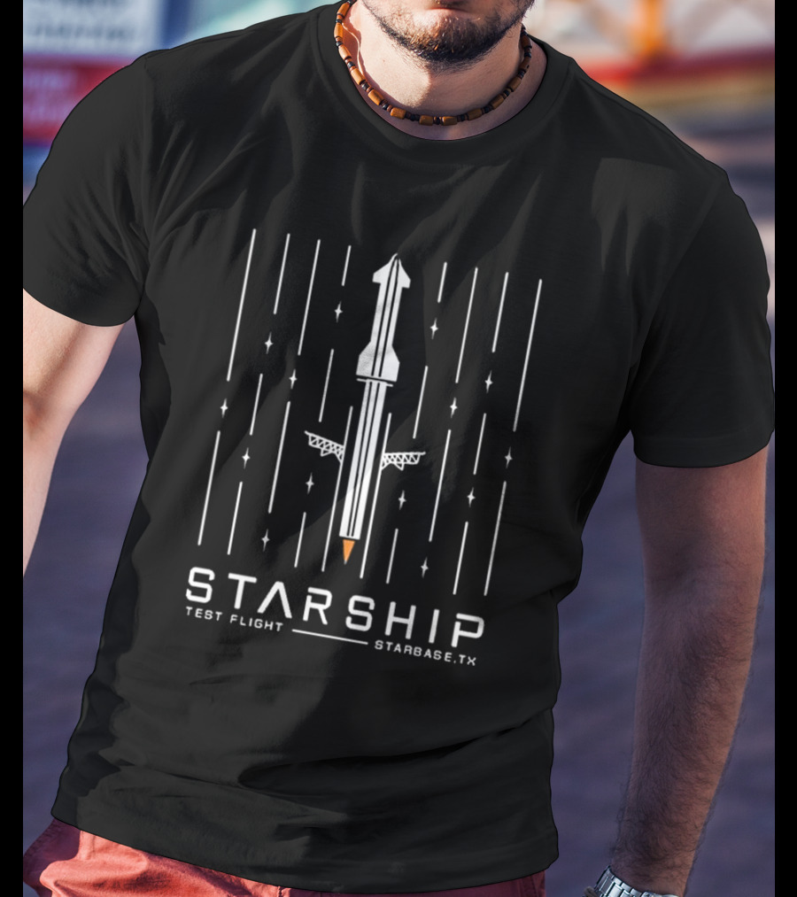 Starship Launch Illustration With Test Flight Starbase TX T-Shirt