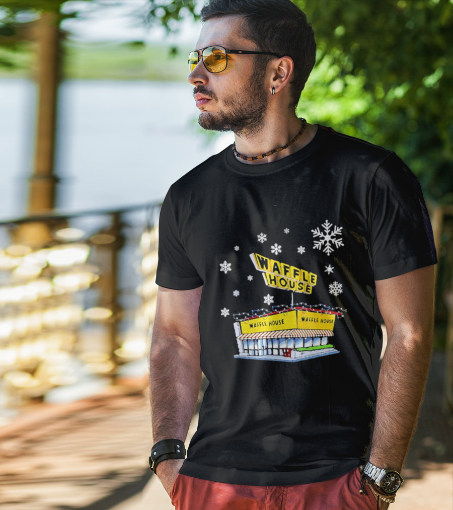 Waffle House Snowflakes Christmas Scene T-Shirt