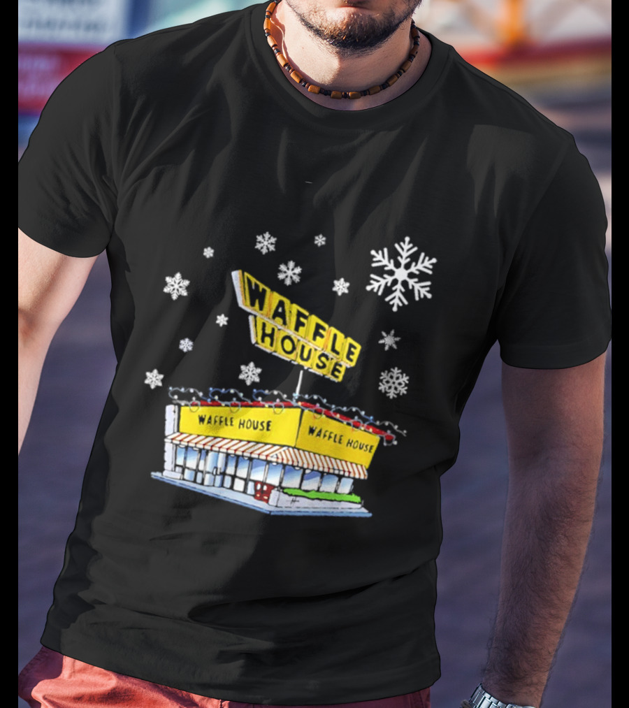 Waffle House Snowflakes Christmas Scene T-Shirt
