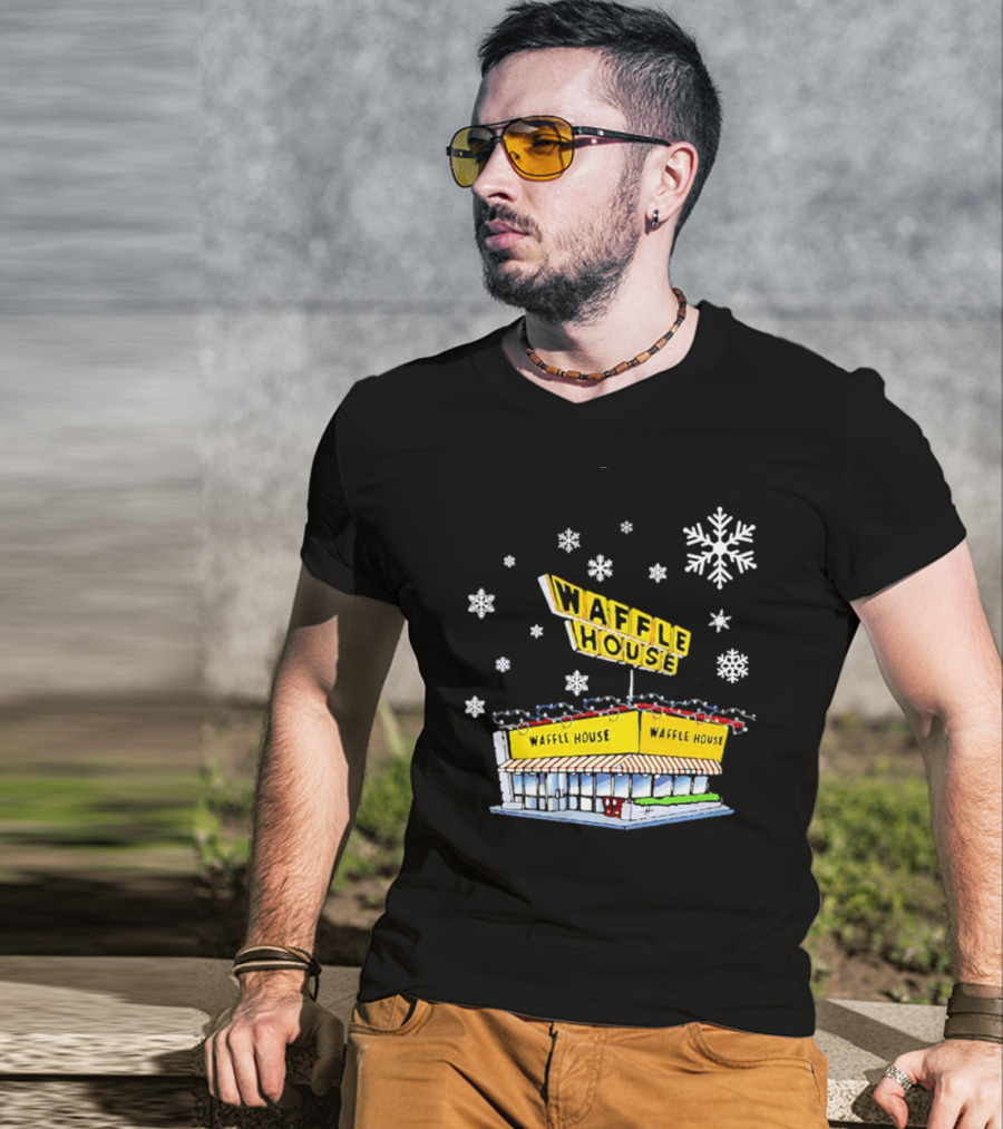 Waffle House Snowflakes Christmas Scene T-Shirt