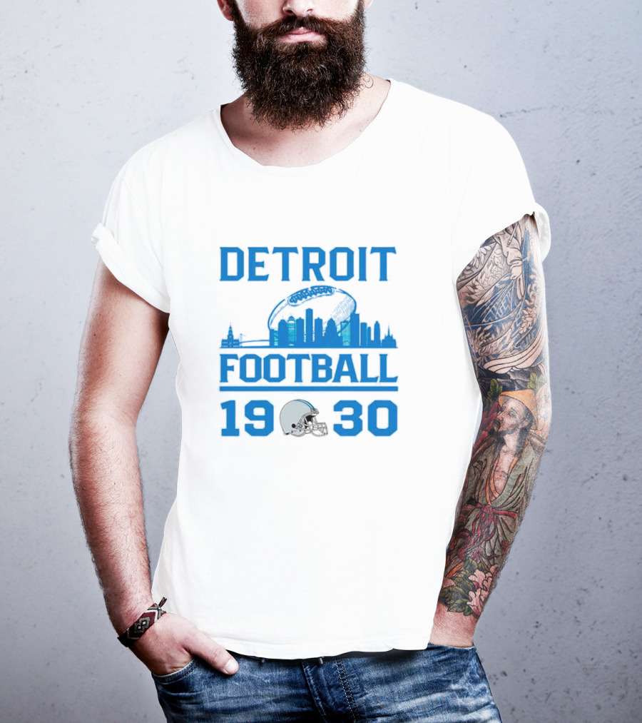 Detroit Lions Football 1930 Skyline Helmet Motif T-Shirt