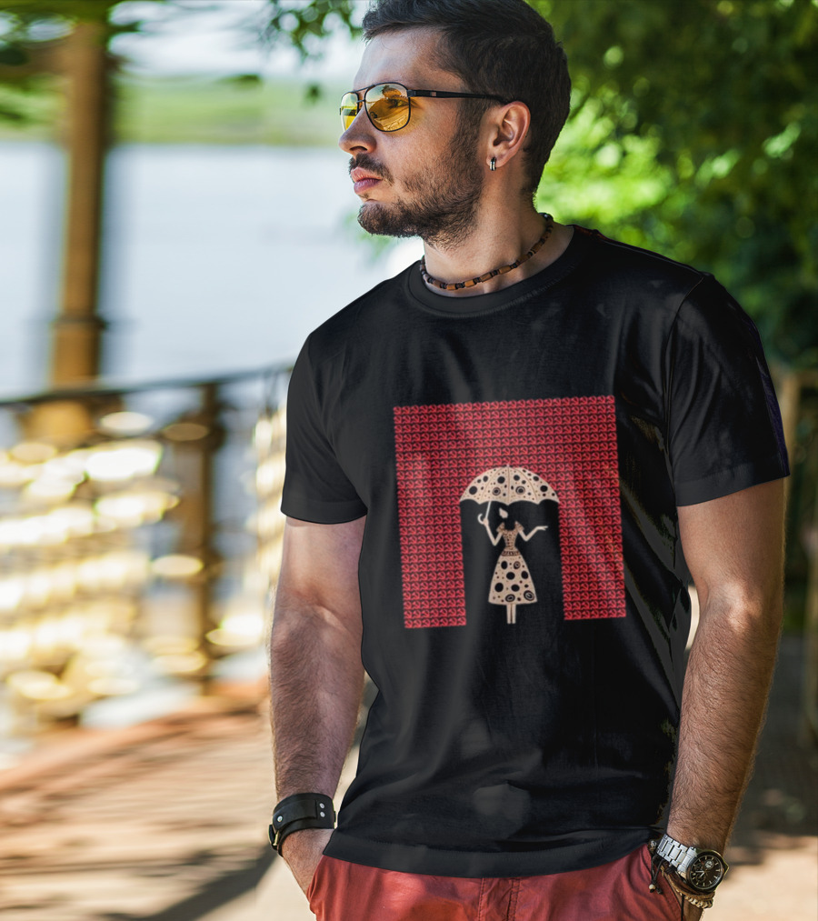 It’s All Around You Artisan Series Umbrella Pattern Black And Red T-Shirt