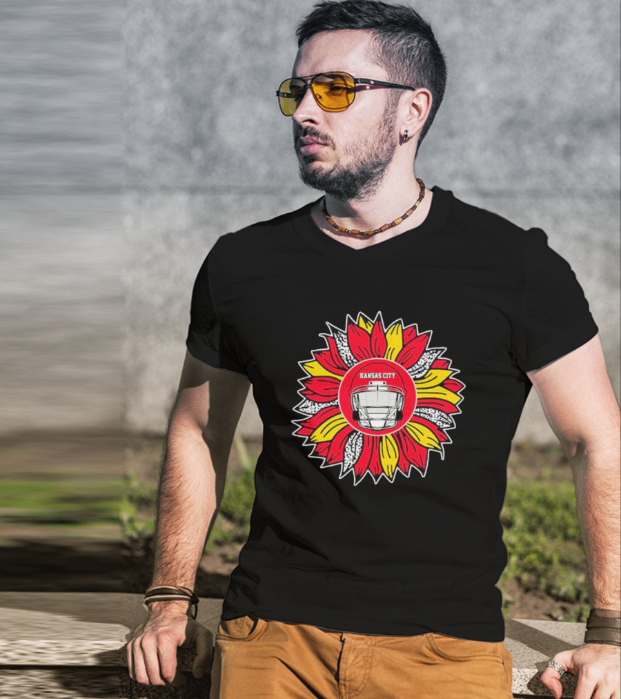 Kansas City Chiefs Sunflower Football Helmet T-Shirt