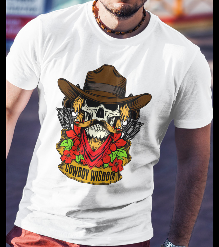 Cowboy Wisdom Skull Western Skeleton Bandana Pistols Flowers T-Shirt