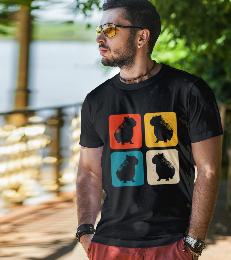 Vintage Capybara Pop Art Silhouette Four Colors Squares T-Shirt
