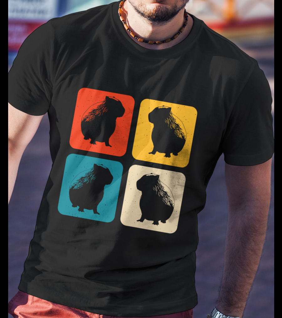 Vintage Capybara Pop Art Silhouette Four Colors Squares T-Shirt