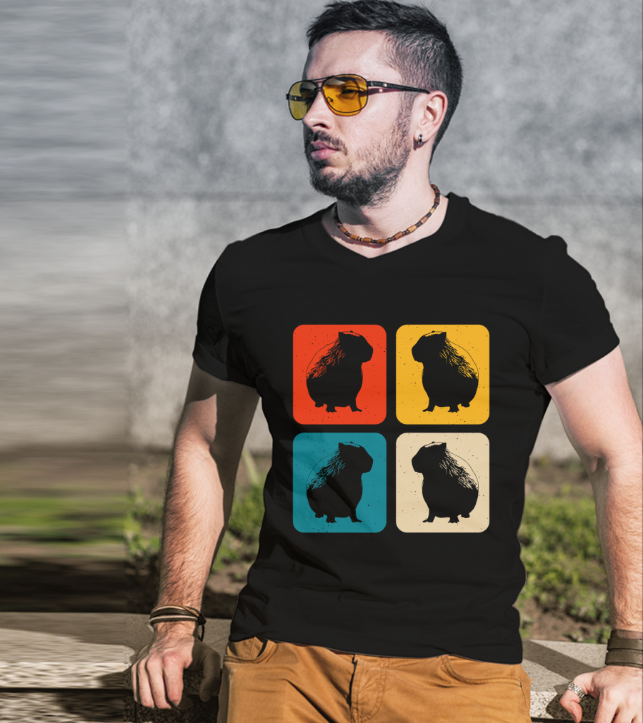 Vintage Capybara Pop Art Silhouette Four Colors Squares T-Shirt