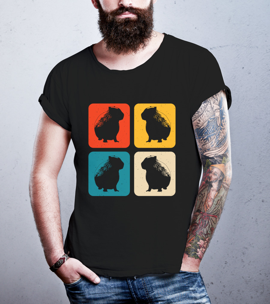 Vintage Capybara Pop Art Silhouette Four Colors Squares T-Shirt