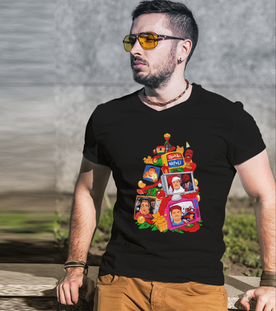 Roma Napoli Matchday Christmas Tree With Television Characters T-Shirt