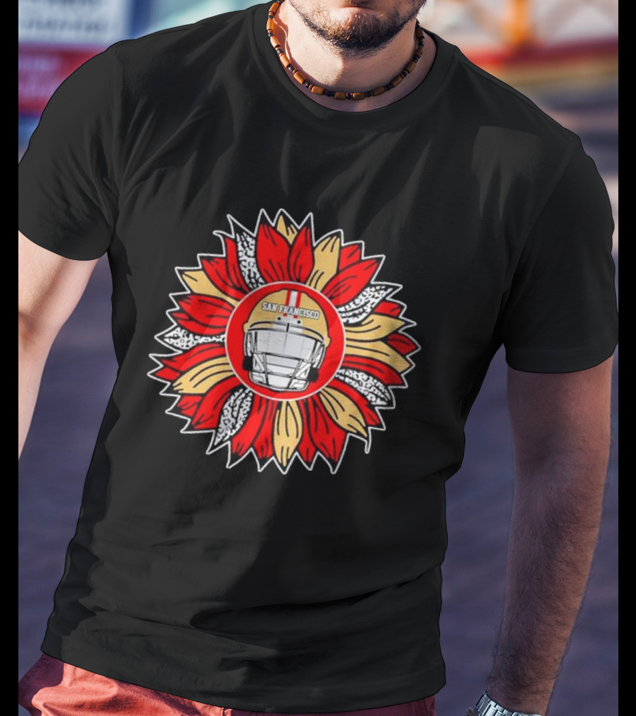 San Francisco 49ers Football Helmet Sunflower T-Shirt