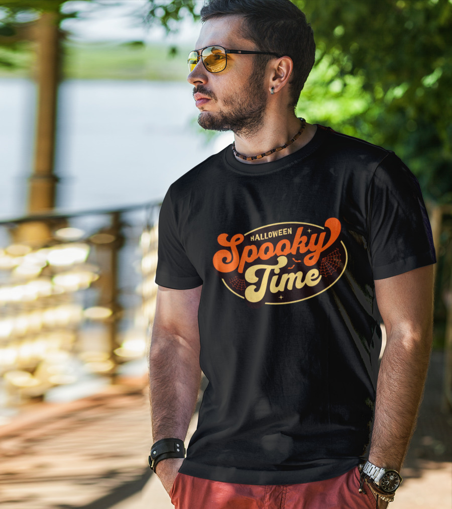 Halloween Spooky Time Bats And Webs T-Shirt