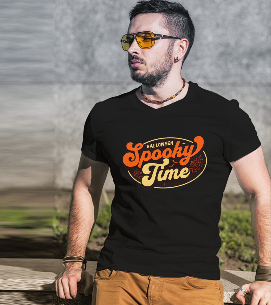 Halloween Spooky Time Bats And Webs T-Shirt
