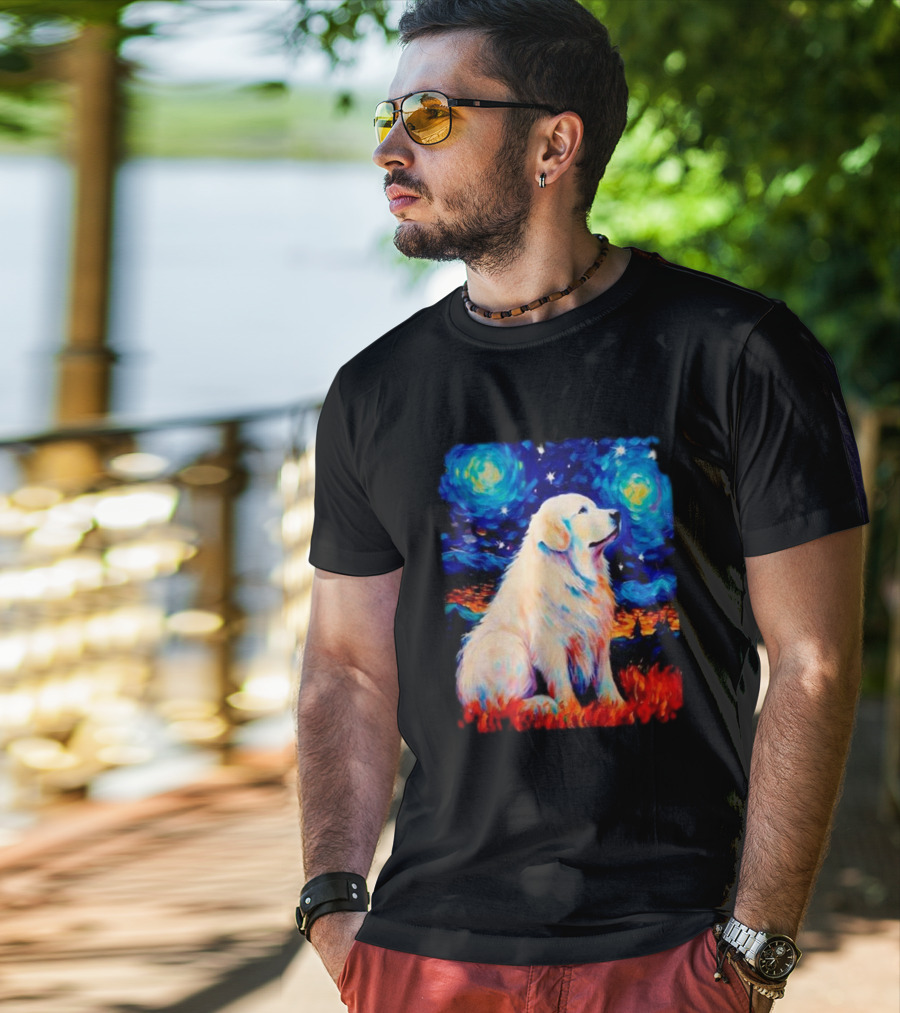 Starry Night Great Dog Van Gogh Style Golden Retriever T-Shirt